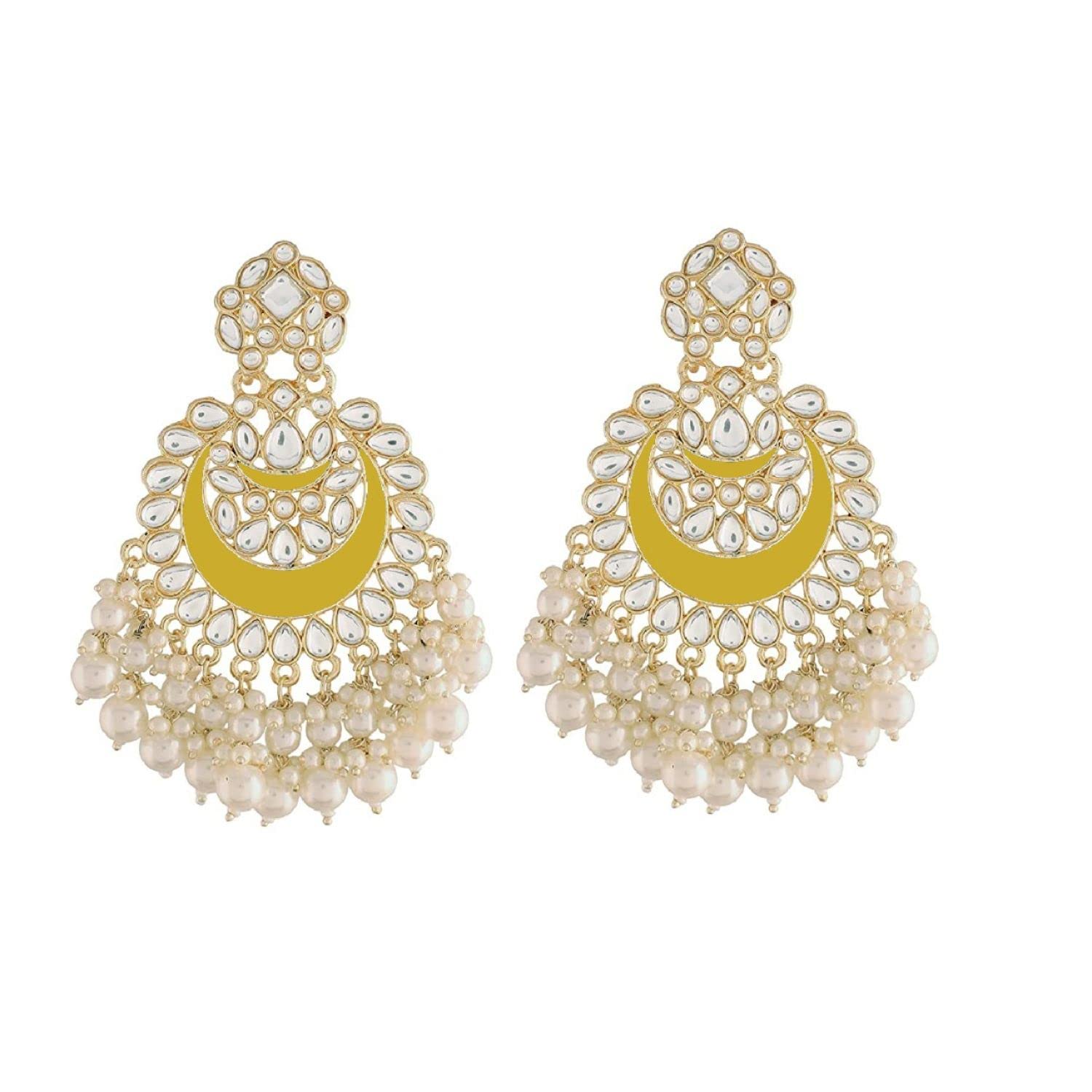 I Jewels 18K Gold Plated Intricately Designed Traditional Meenakari Chandbali Earrings Glided With Kundans & Pearls (E306Y) For womens (B09X5QZ14Q) Amazon Price History, Amazon Price Tracker