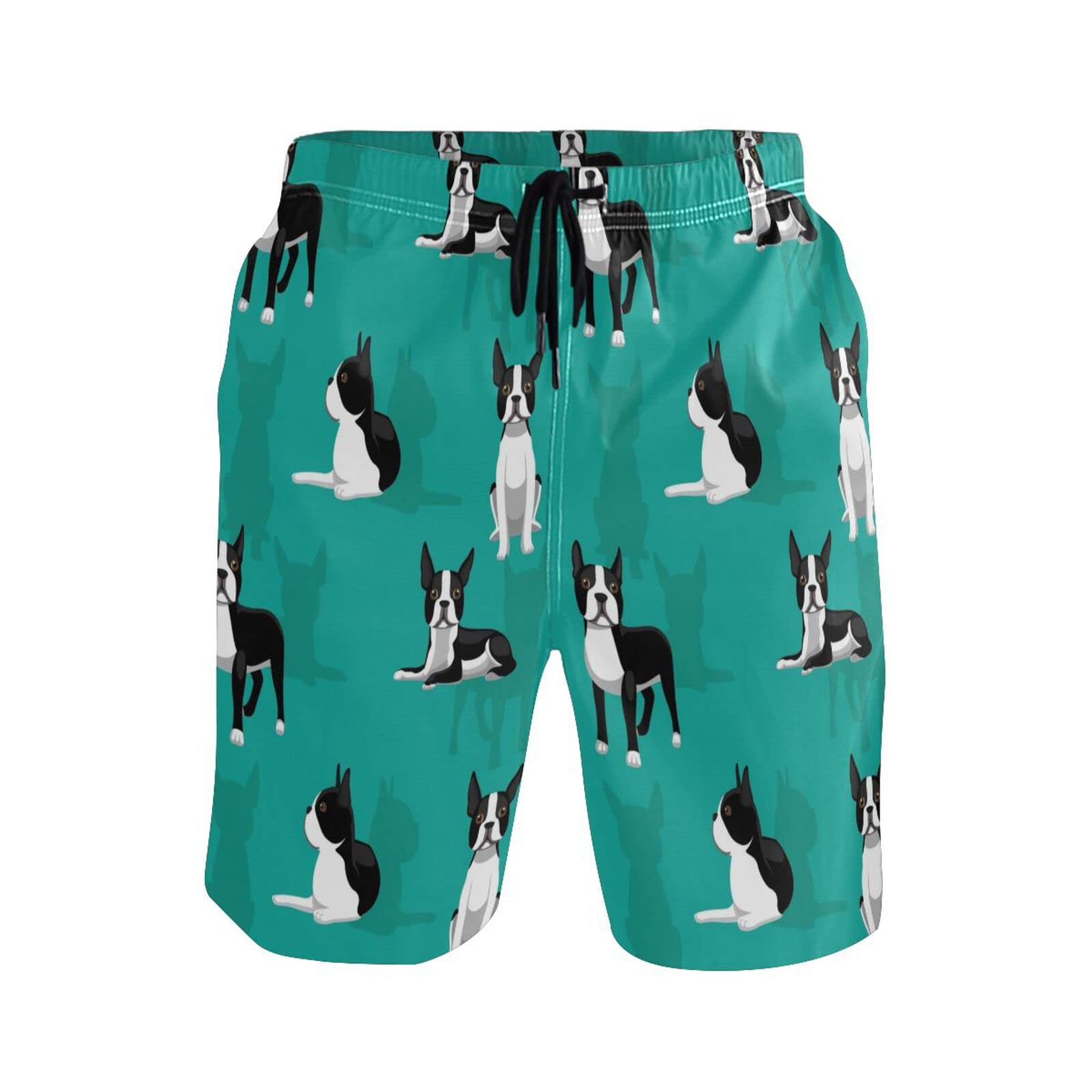 Boston Terrier Dogs Men's Beach Shorts Mens Swim Trunks Shorts Quick Dry Swimwear Pants with Mesh Lining XXL
