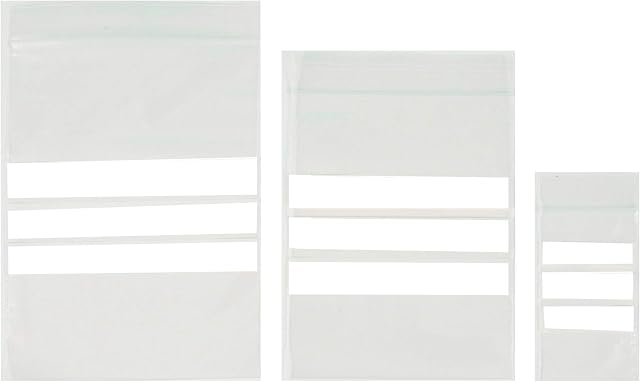 Top Product 4 U - Pack of 300 Assorted Write On Panel/Stripe Plastic Grip Seal Bags - 100 Each of 3 Sizes - 1.5'' x 2.5'' - 2.25'' x 3'' - 3.5'' x 4.5'' inches