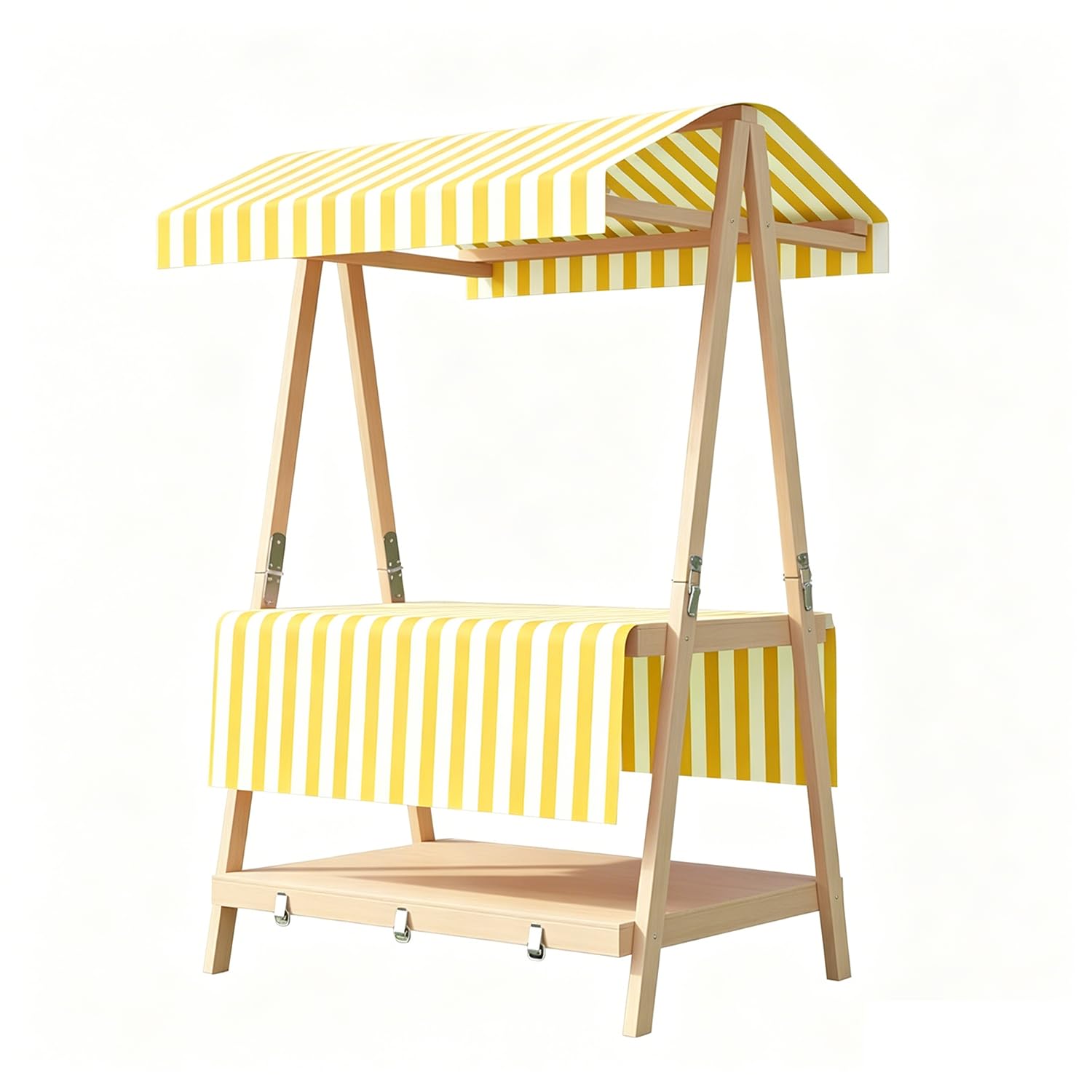 Carrello portatile per agricoltori con tettoia, supporto a 2 livelli per eventi all'aperto, cibo da strada, mercati, giallo e bianco, 135,9 x 59,9 x 190 cm
