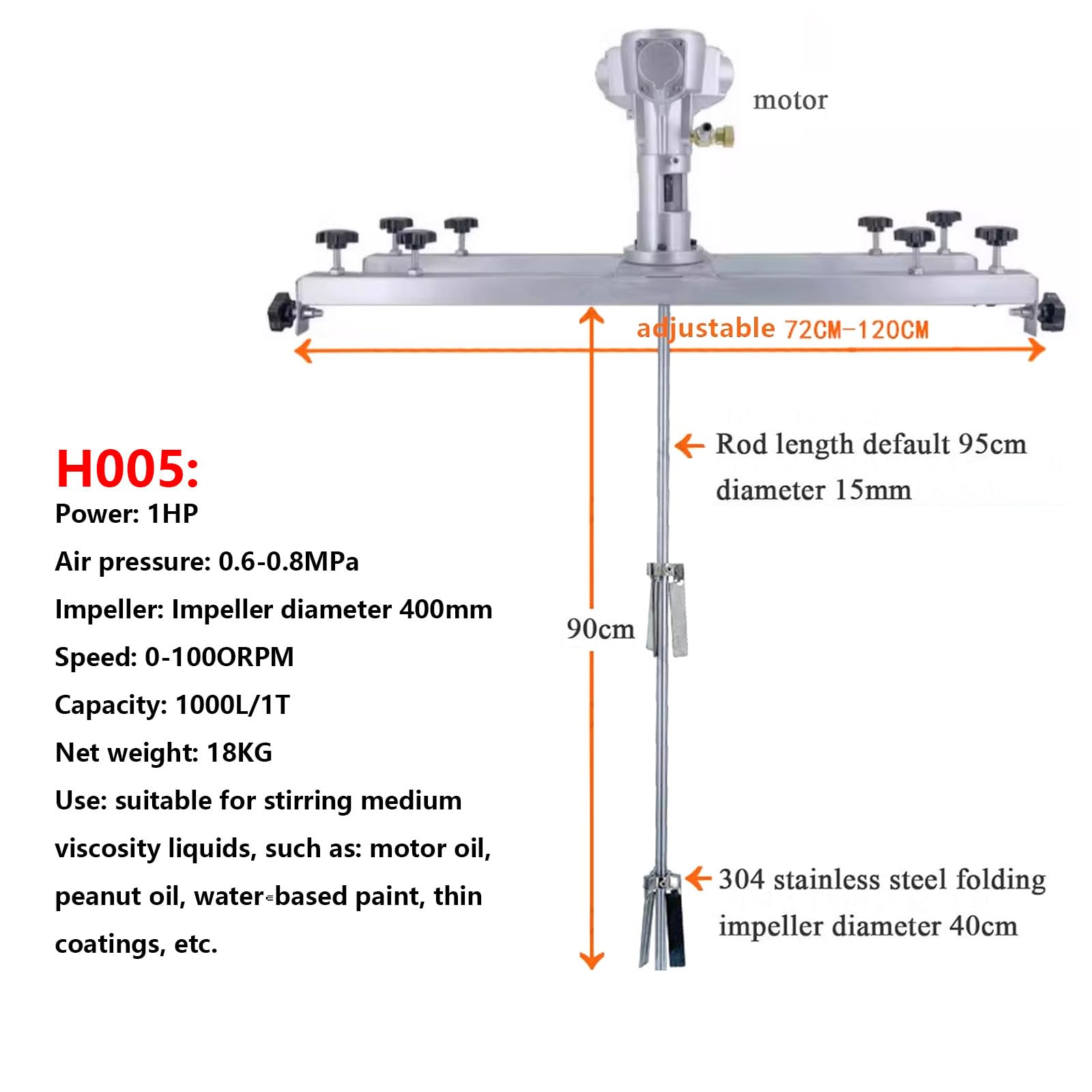 Agitador de aire IBC, máquina mezcladora de tanque, máquina agitadora de pintura, hélice plegable, con soporte for suspensión, for agitador disolvente de tinta, longitud de varilla mezcladora(H005)
