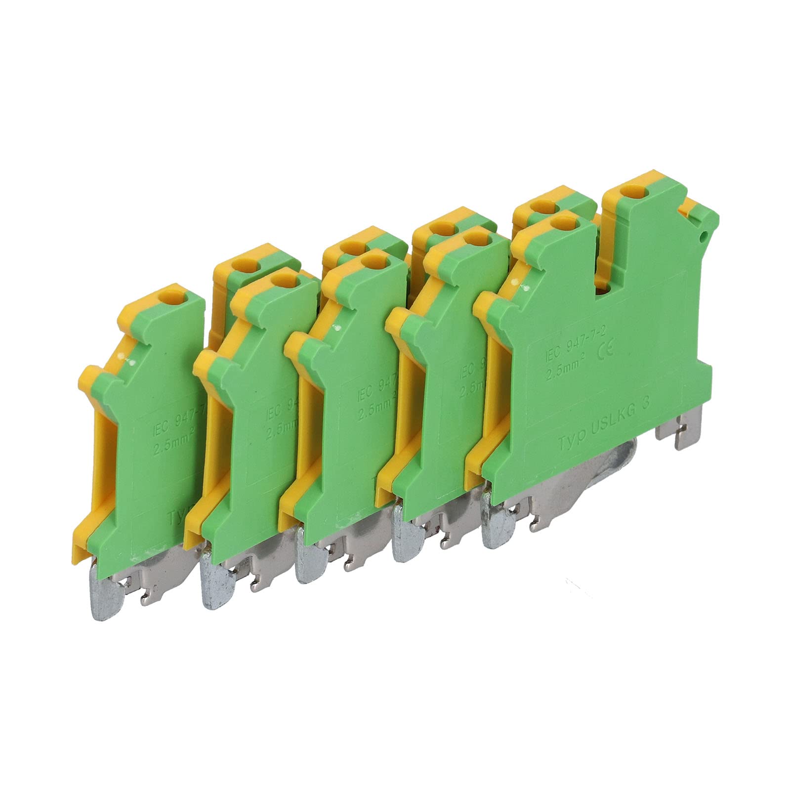 Bornier de Mise à la Terre en Cuivre Pur monté sur Rail DIN, Bornier de Terre Jaune Vert Type USLKG‑ 3, 50 Pièces, Accessoires Professionnels