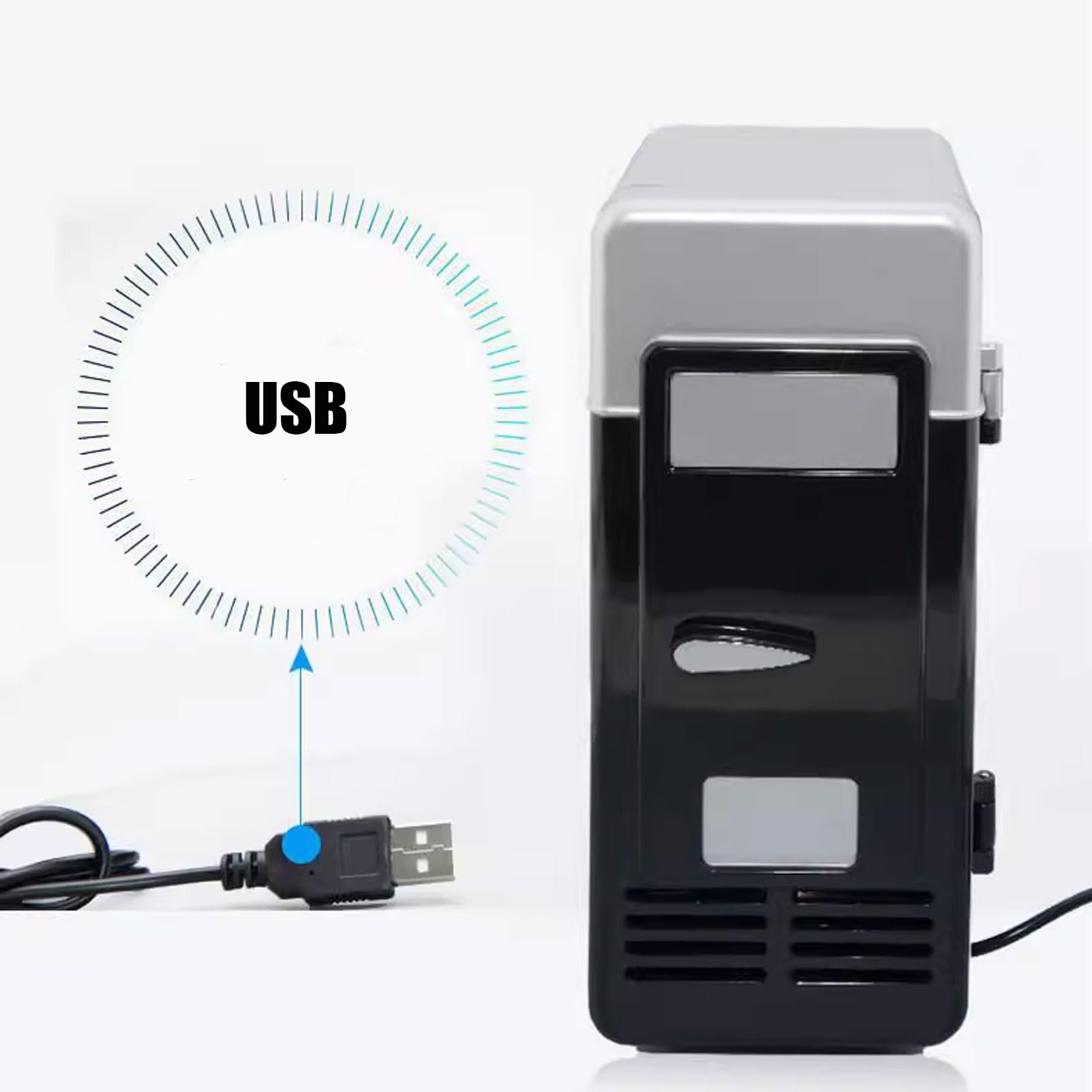 ZJchao 360° Kühlung Mini Einzeltank Kühlschrank, USB Mini Fridge, Geräumiges Fassungsvermögen Doppelte Funktionalität Tragbar für Schlafzimmer Schlafsäle Büros