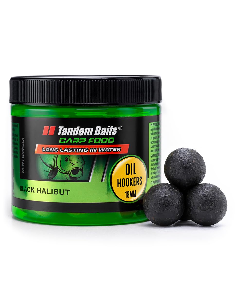 Tandem Baits Carp Food Perfection Oil Hookers Black Halibut | Carp Hook Baits | Carp Fishing Without Effort | Bait for Big Fish Fishing | Carp Accessories for Professionals & Hobby Anglers 18 mm 120 g