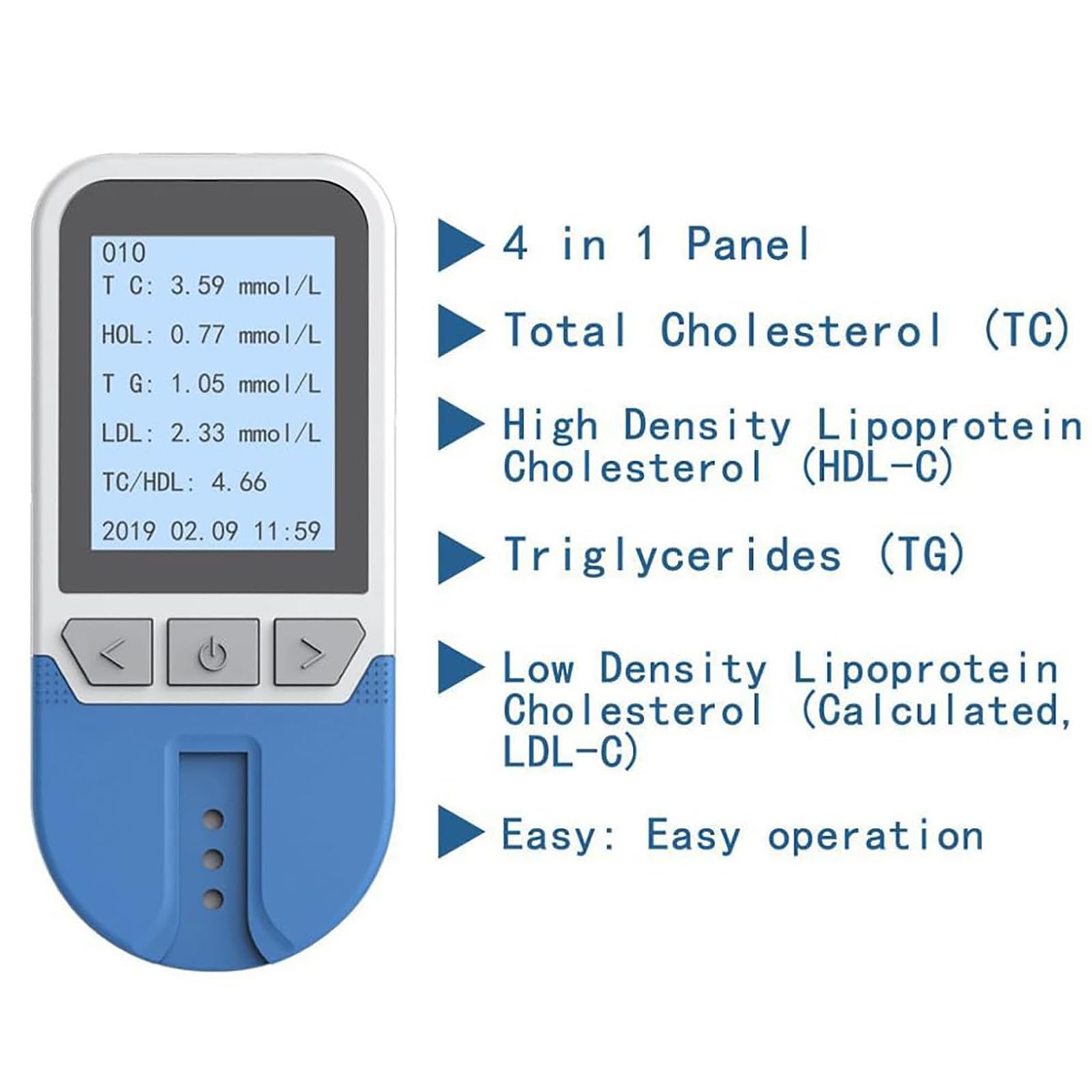 Misuratore Multifunzione per Il Test del Colesterolo, Analizzatore di Lipidi Domestico con 25 Strisce, Misura TC TG HDL LDL, 200 Valori di Memoria per Il Monitoraggio della Salute