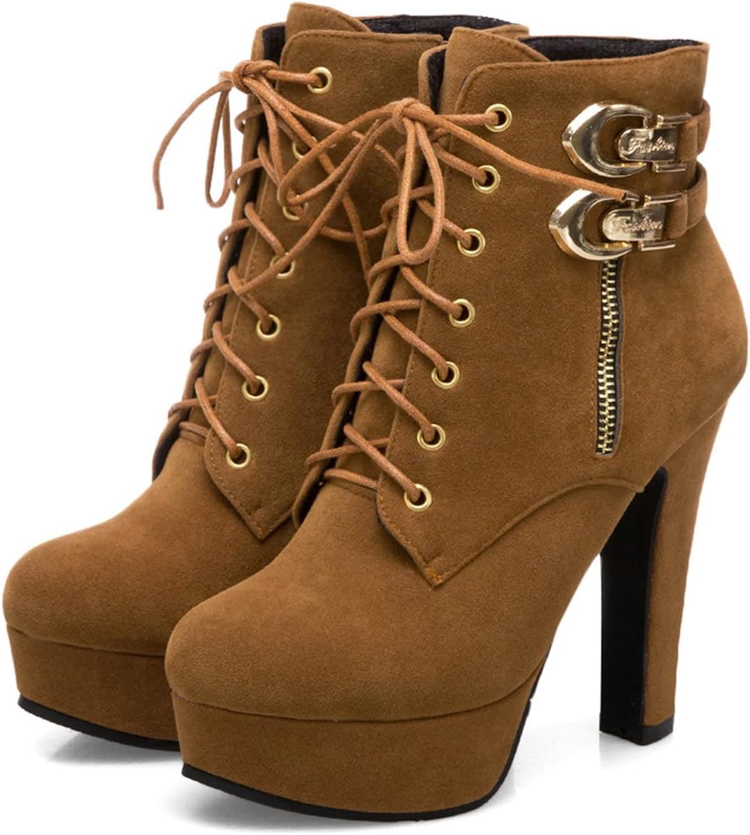 UOQAPRE Womens Ankle High Heel Boots Platform Wedges Chunky High Heels for Women Lace Up Ankle Booties Winter Shoes