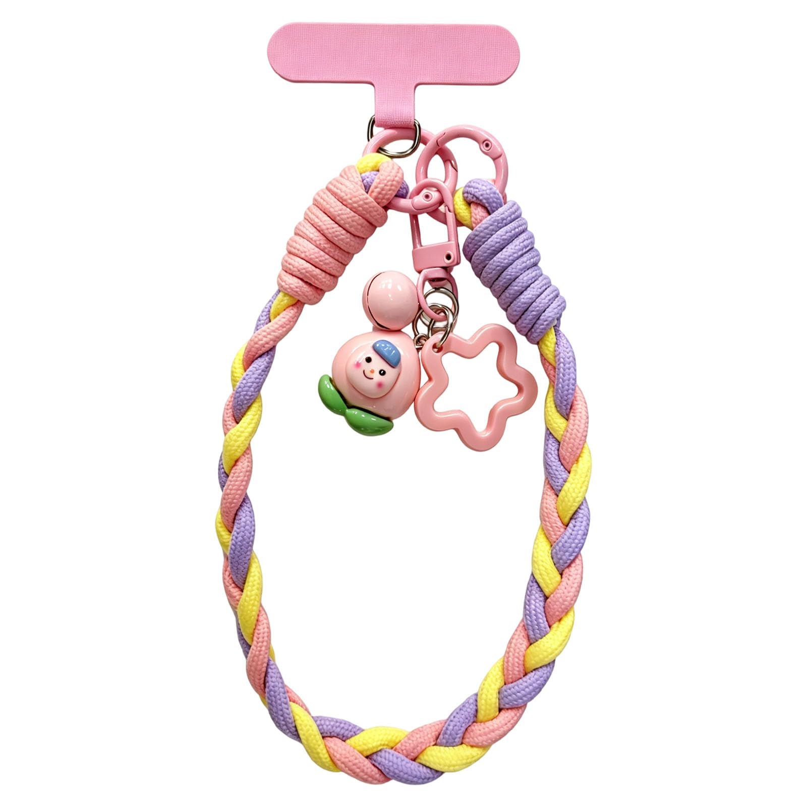 Phone Charm, Mobile Charms for Girls with Peach Design, Nylon Thread Phone Lanyard for Commuting and Outdoor Activities, Purple Yellow Pink Hand Strap with Peach Pendant-image-11