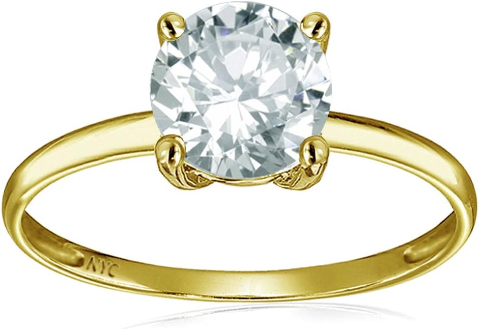 Star KSolid 14k Yellow Gold 7mm Round Solitaire Promise Ring