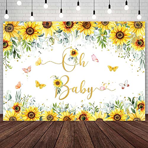 Image of AIBIIN 7x5ft Oh Baby Backdrop Sunflower Baby Shower Photography Background Colorful Butterfly Baby Shower Party Decorations Cake Table Banner Photo Shoot Props