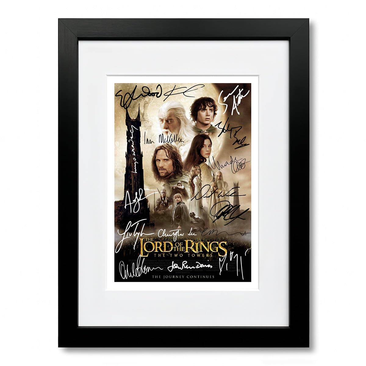 Lord of the Rings All Movie Film Posters Cast Signed A4 Poster Photo Print Framed Autograph Gift Elijah Wood, Ian McKellen, Orlando Bloom (The Two Towers A4 Framed & Mounted)