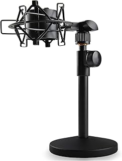 AT2020 Desktop Mic Stand, Adjustable Height Table Mic Stand with Metal Shock Mount, 5/8 to 3/8 Screw Adapter, Metal Weighted Base, for AT2020 AT2020USB AT2020USB+ AT2035 Microphone by Rigych