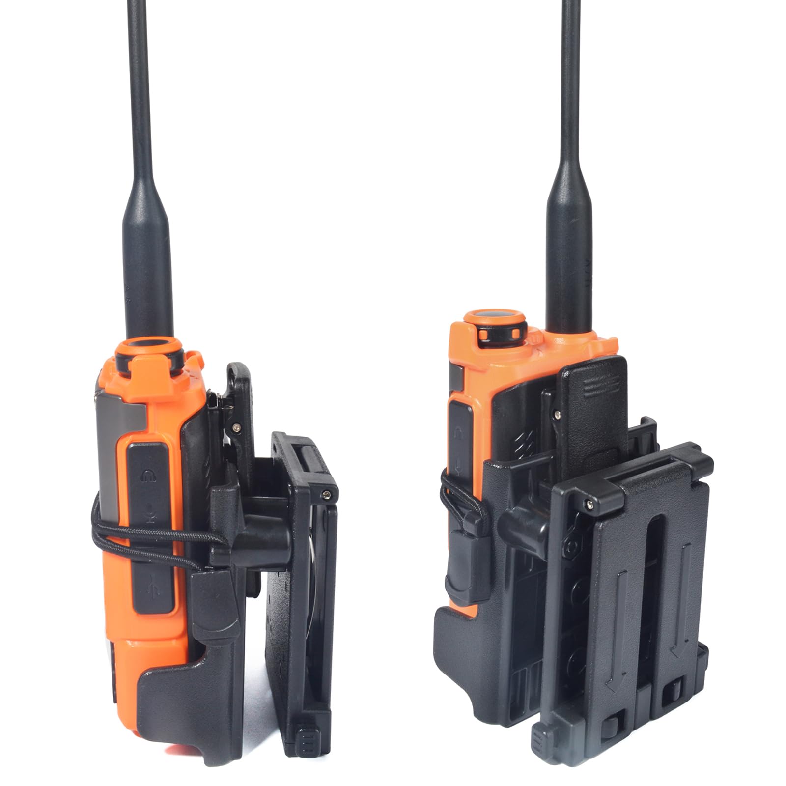 HYS Soporte Walkie Talkie con sistema Molle para cinturones, mochilas, compatible con radio de mano Baofeng Quansheng Motorola y micrófono de altavoz (H-MOLLEBELT)