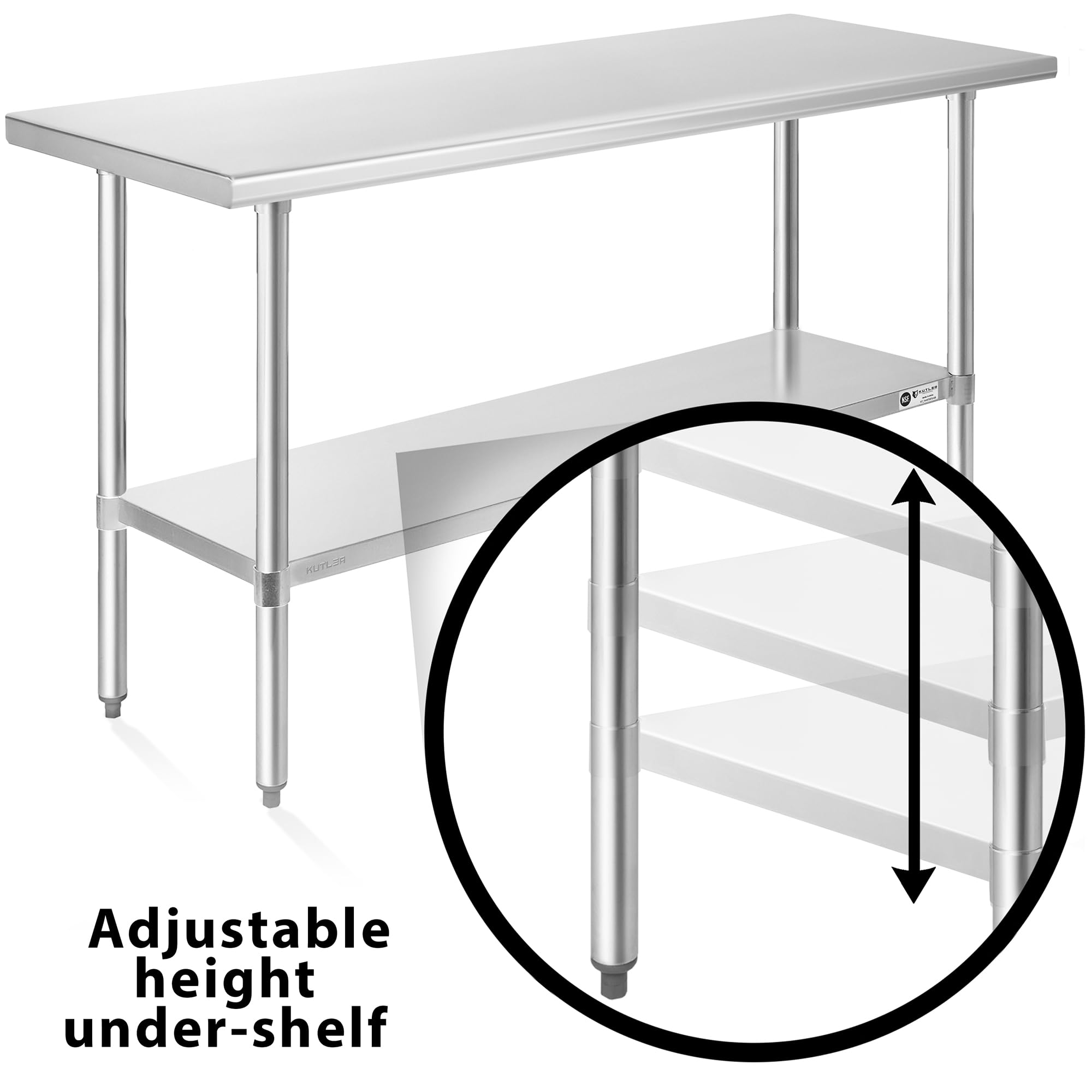KUTLER Stainless Steel Table 24 x 60 Inches NSF Heavy Duty Commercial Kitchen Prep and Work Table with — view 5