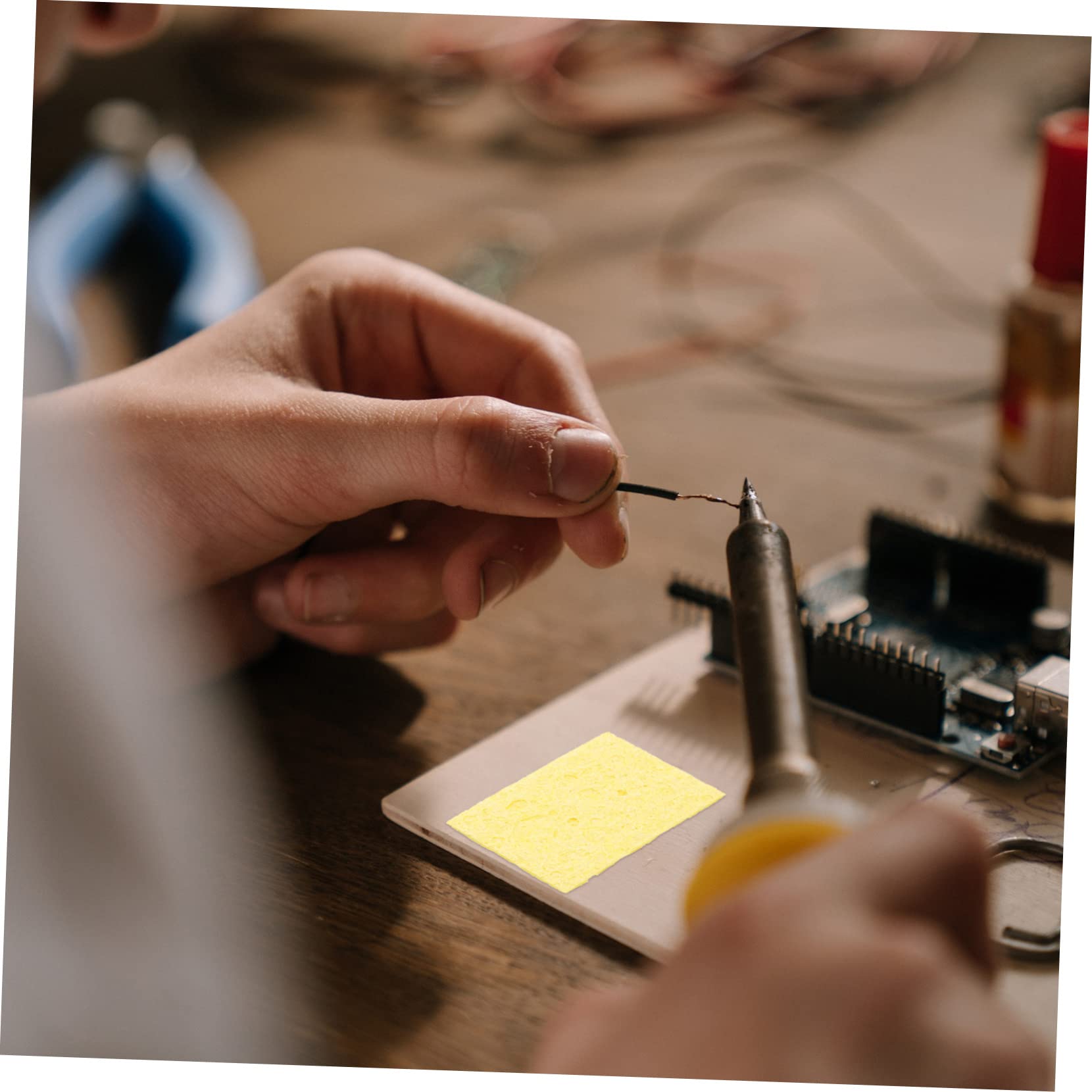 WOONEKY 30pcs Cleaning Sponge Hard Hat Liner Replacement Soldering Tip Cleaner Soldering Tips Soldering Station Sponge Solder Tip Sponge Soldering Sponge Solder Sponge Yellow