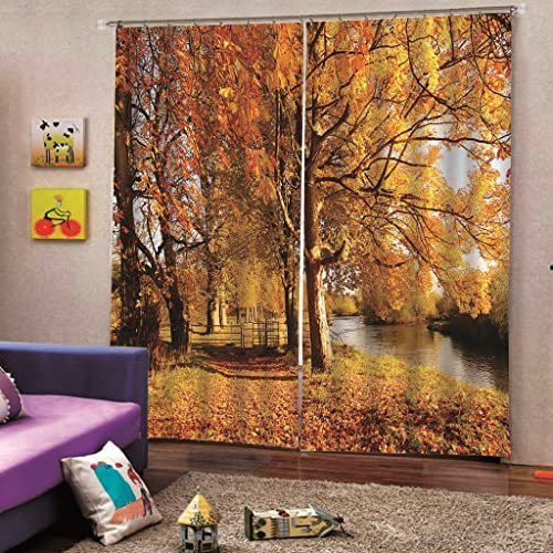 Cortinas Opacas - Impresión 3D Bosque de otoño Cortinas Sala Dormitorio Moderno Infantil, 2 Unidadess, 265x200cm, (L2-4498) Cover
