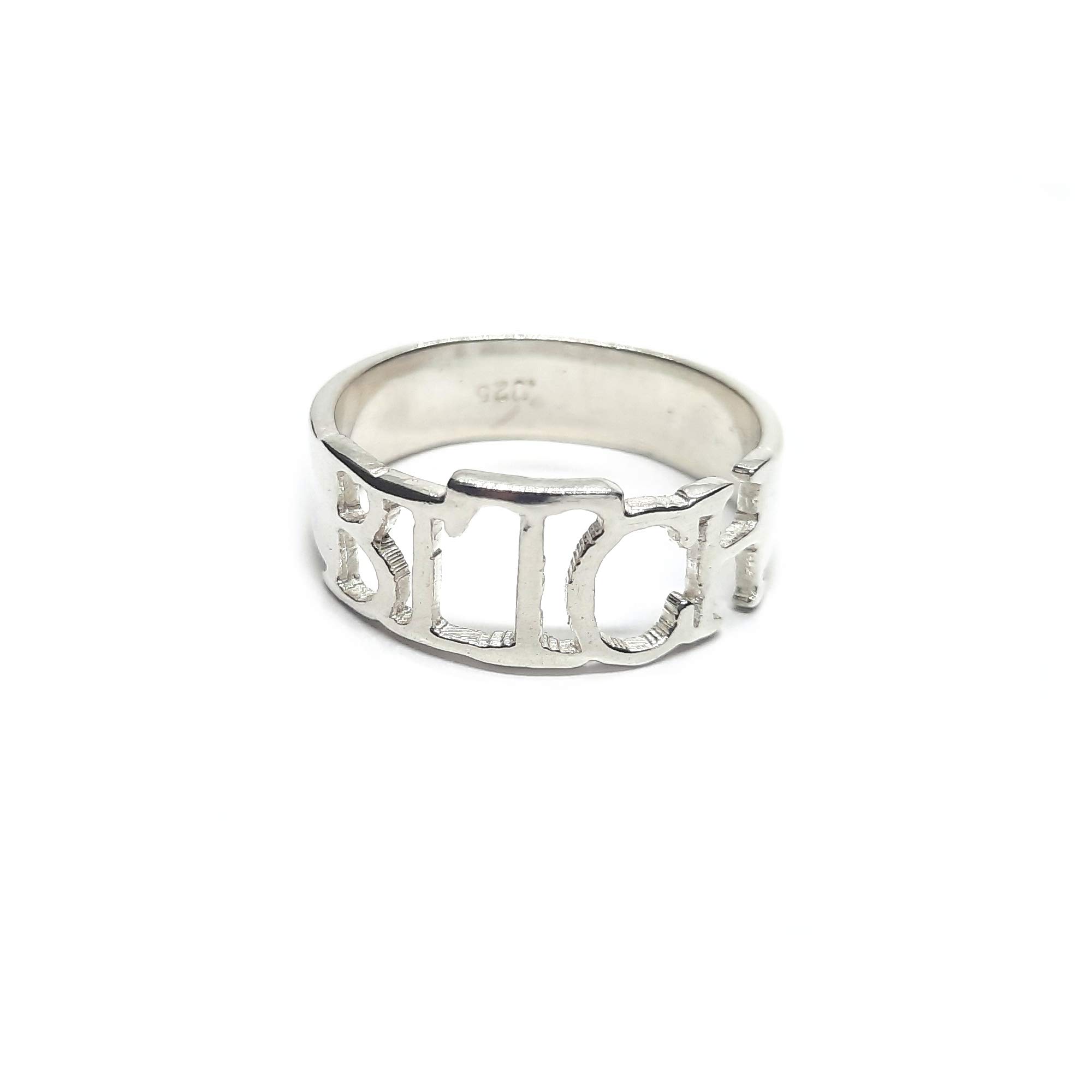 Bague BITCH en argent 925 massif poinçonné anneau ajustable tendance pour femme - 7
