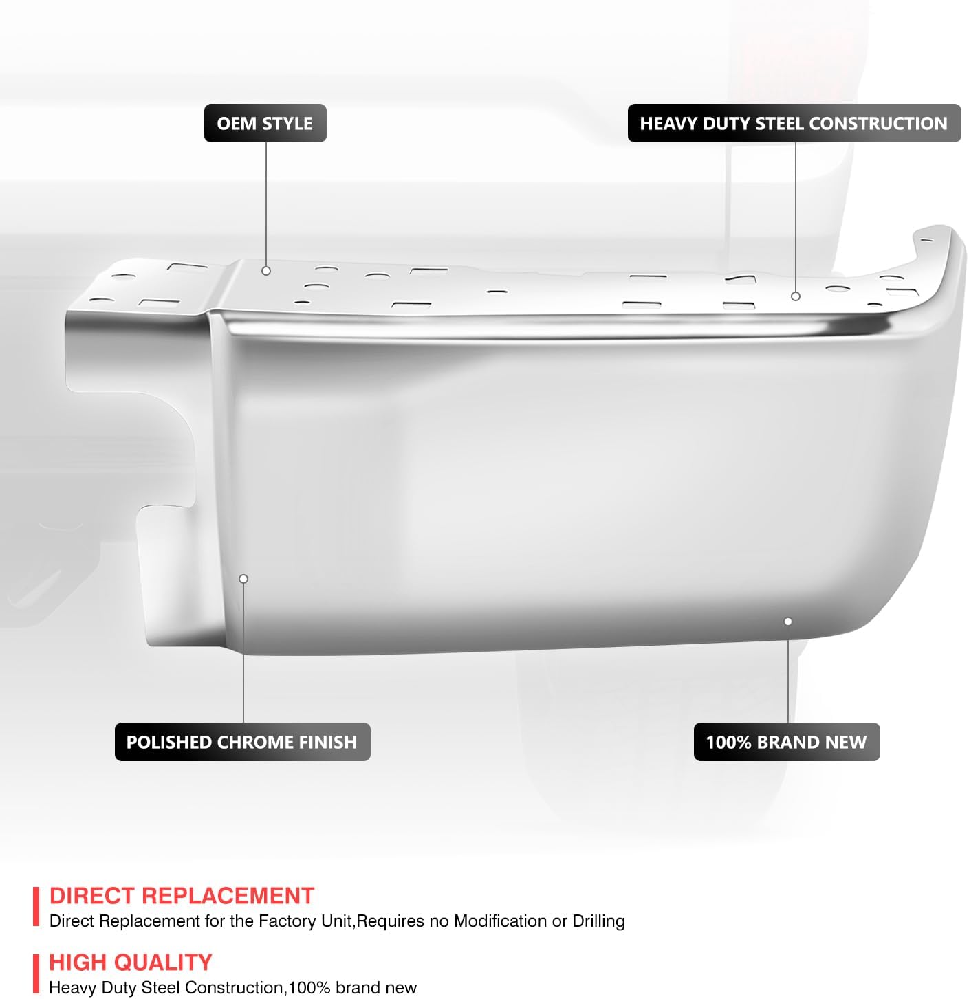 DNA MOTORING Right Rear Bumper End Cap (Right) Compatible With Tundra 2014-2021,Compatible with Parking Sensor Holes;Fits Models without Parking Sensor Holes,TO1105123,BUMP-R-TTUN14-C-01-CH-R