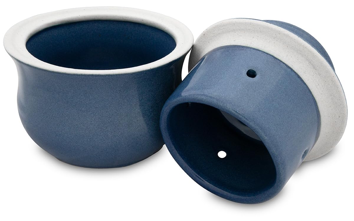 Beurrier en céramique avec refroidissement à eau pour 1 morceau de beurre (250 g) – Stockage sans refroidissement toujours beurre tartinable (bleu, 250 g)