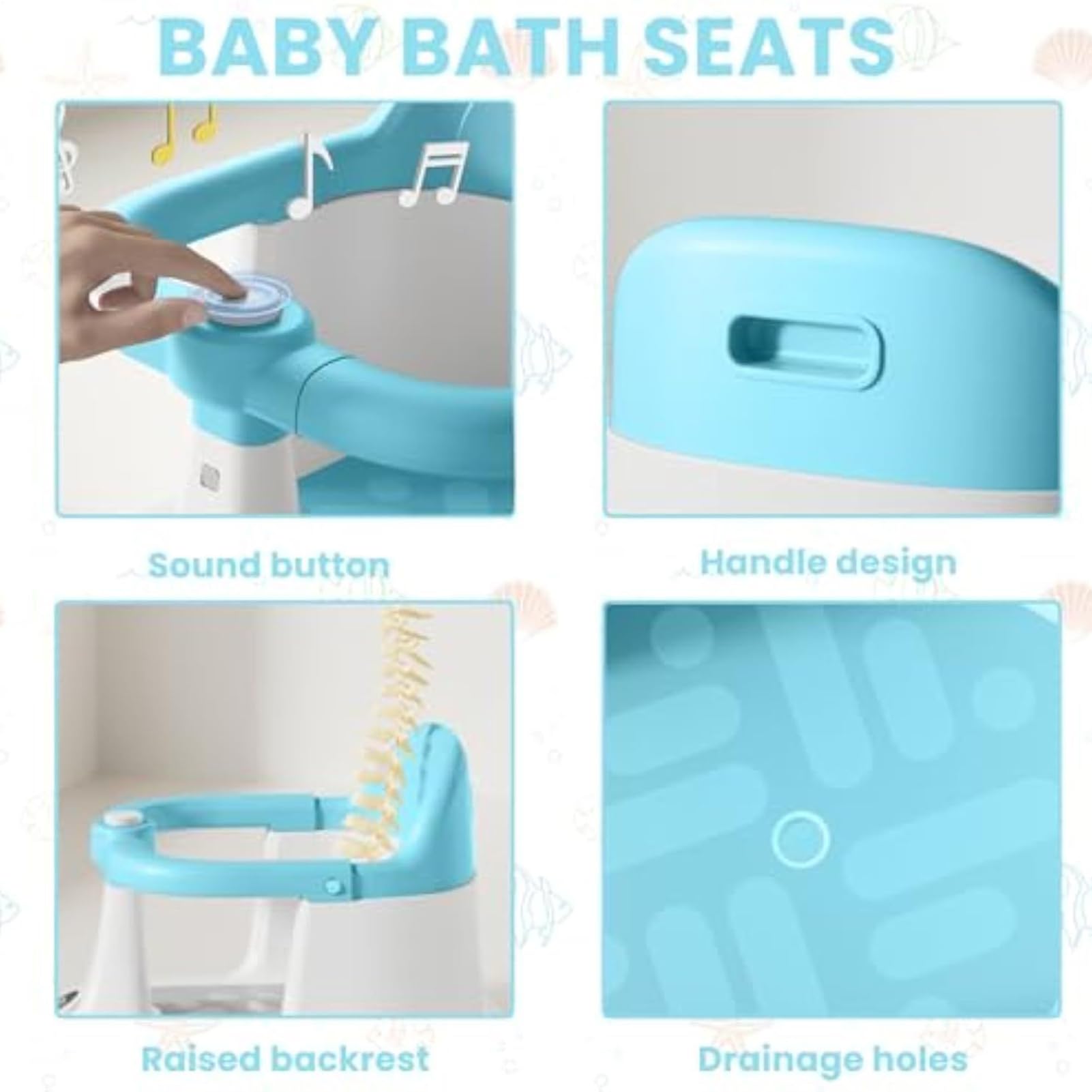 Seggiolino da Bagno per Bambini Sedile Doccia Antiscivolo con Ventose