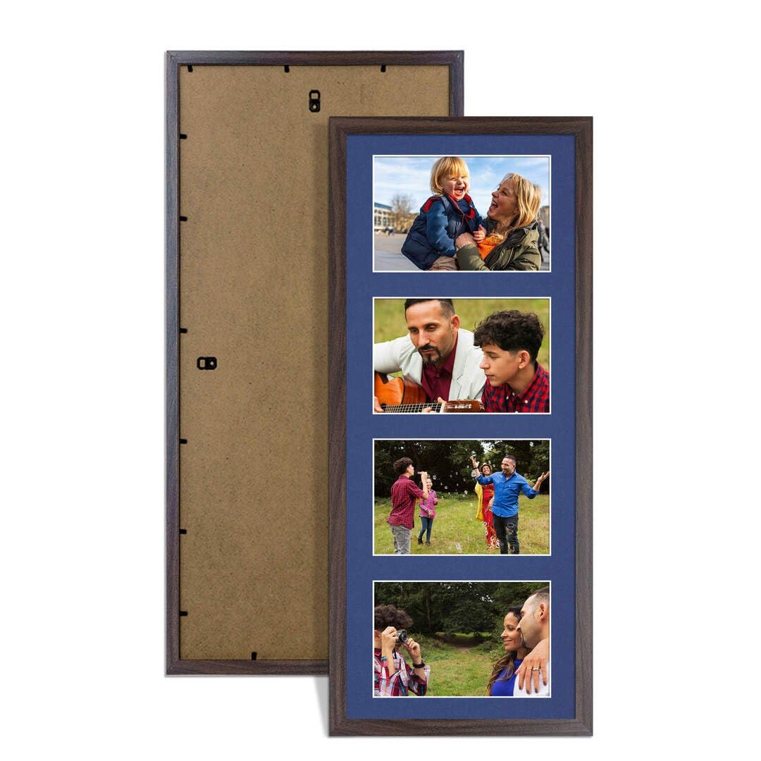 Procut Global 50X20CM Walnut Photo Frames For Multiple Pictures with Blue Mount-Sleek Collage Frame with 4 Apertures (4x) 6X4-Engineered Wood with Shatterproof Perspex โ image 1