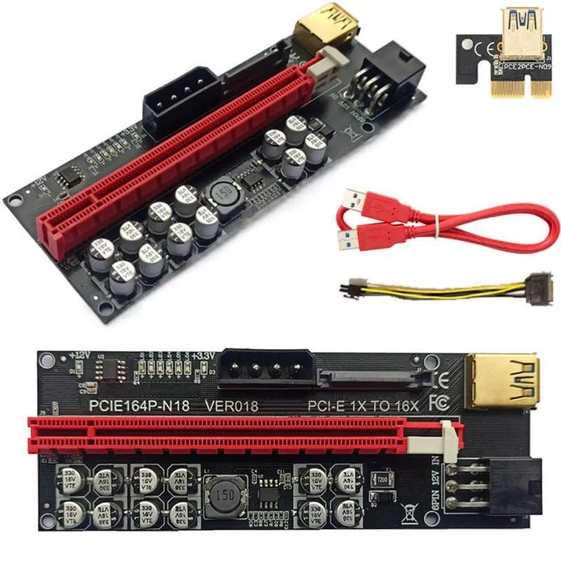 Microware PCI-E 1X to 16X Riser Card V018 PCIe Riser Adapter Card Ethereum ETH Bitcoin Mining Devices, Digital Cryptocurrency Mining Rig