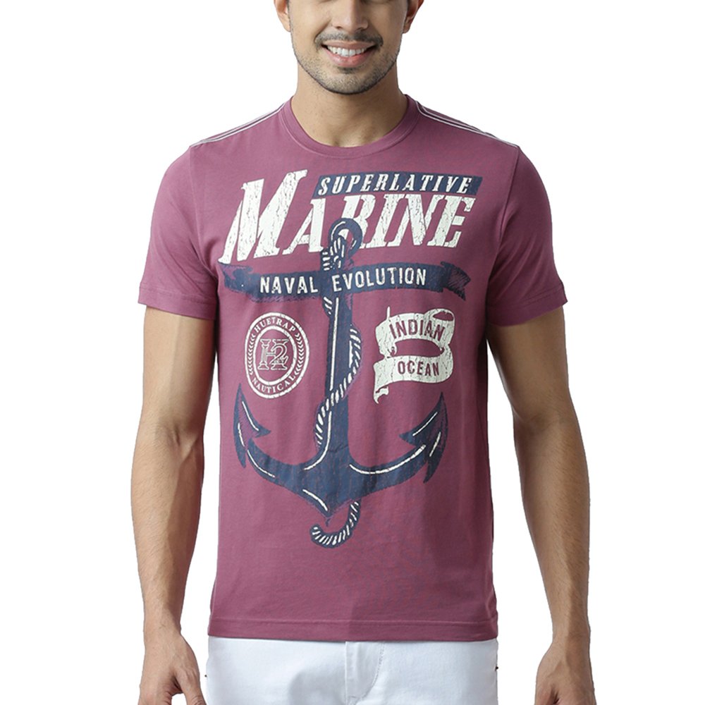 HUETRAPMen's Nautical Theme Round Neck T Shirt