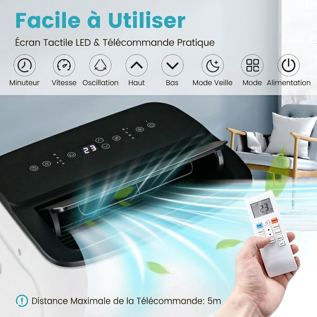 GOPLUS Climatiseur Mobile 12000BTU 3,5kW 5 en 1 Fonction de Refroidissement, Chauffage, Déshumidification, Ventilation, Mode Nuit, Minuterie 24H, Contrôle Wifi/Télécommande/Écran, 30m², R290