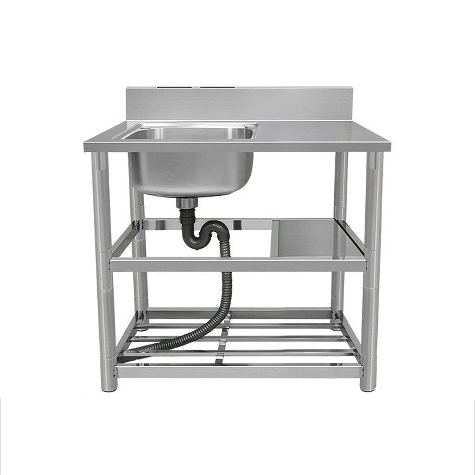 WDSOPK Standing Single Bowl Outdoor Sink with Strainer and Faucet Standing Utility Sink for Garage Laundry Room Outdoor Restaurant Commercial Grade Stainless Steel Sink (A 80 * 50 * 80 cm)