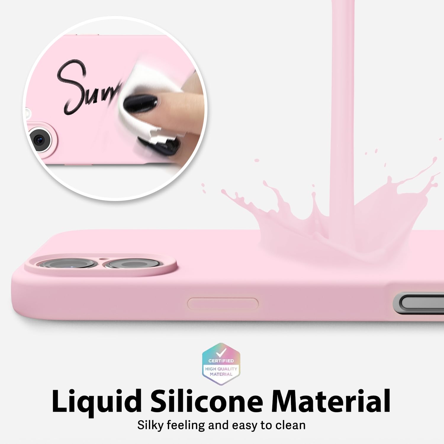 oakxco for iPhone 16 Pro Max Case Liquid Silicone, Soft Rubber Gel Elegant Aesthetic Basic Simple Cover, Cute Thin Slim TPU Matte Solid Color Plain Smooth Case for Women Girl, Light Pink — view 637