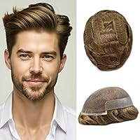 Vista 16 de FACE MIRACLE - Tupé frontal de encaje francés para hombres, sistema de reemplazo de cabello humano de encaje con pieza de pelo de poliuretano