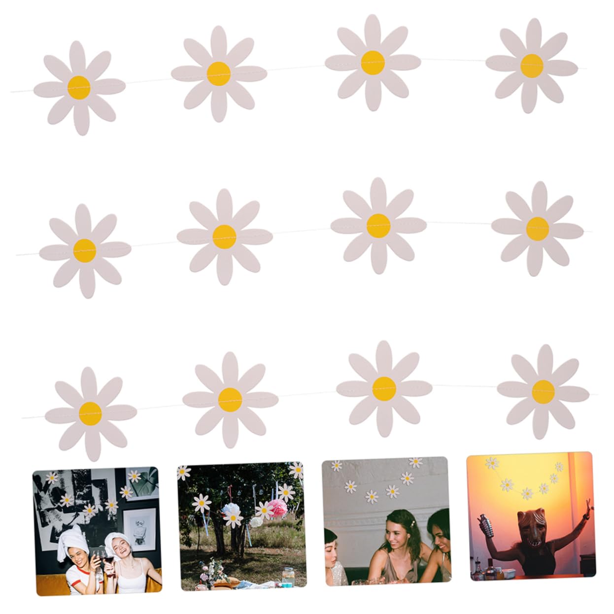 TOYANDONA 15piezas Banderín Decorativo De Margaritas Para Cumpleaños De Guirnalda Floral Para Fiestas Infantiles y Shower Para Decoración De Interiores y Fondos De Fotos