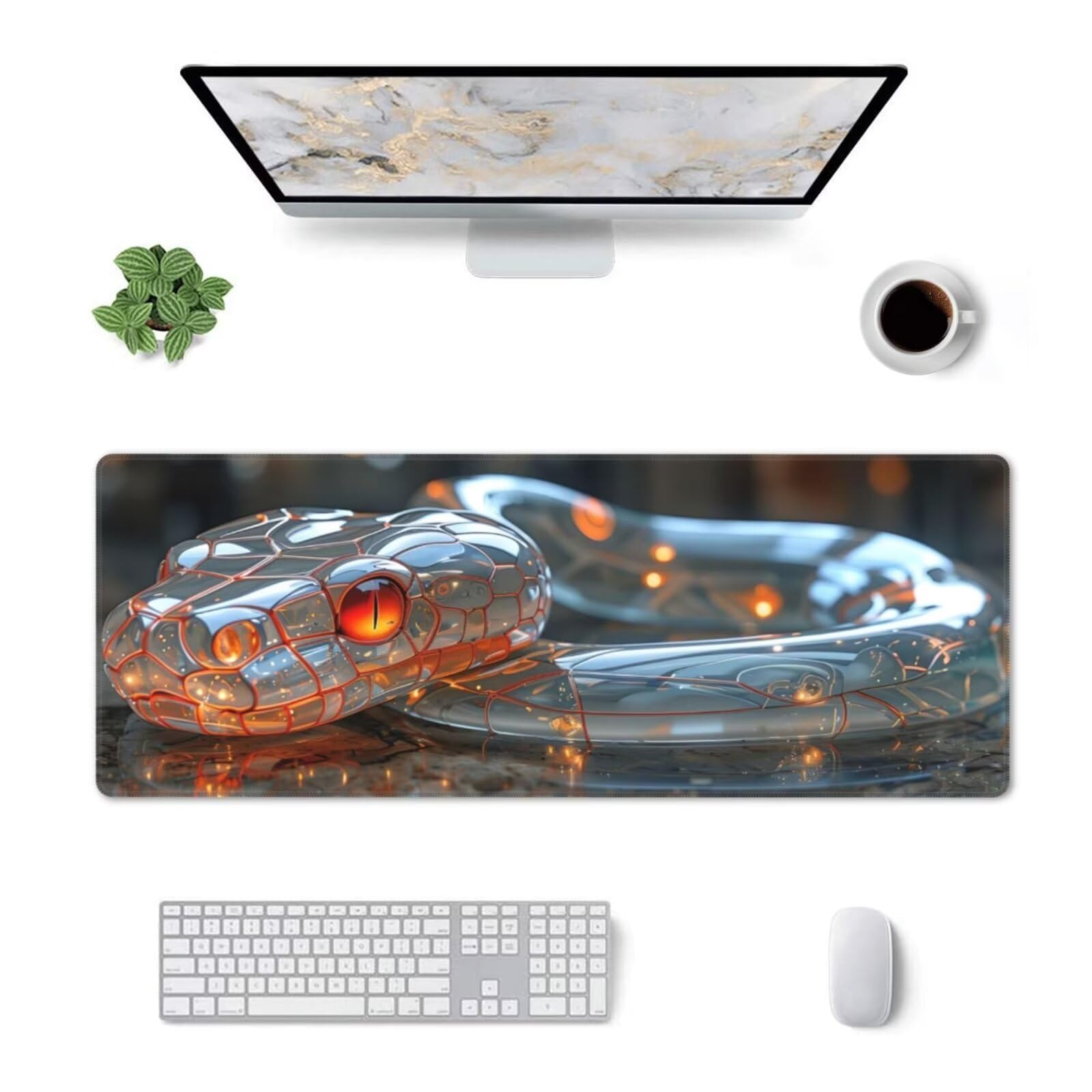 Tappetino Mouse, Tappetino Mouse Gaming Grande XXL 1500x800x3mm Tappetino Scrivania Mouse Pad, Base in Gomma Antiscivolo, Bordi Cuciti,Lavabile, Mousepad per Ufficio e Gaming (serpente) R-603