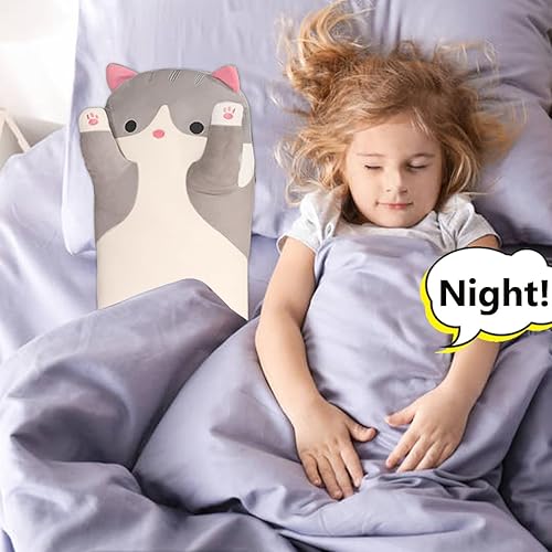 Miniatura 8 de Almohada larga de felpa de gato rosa con animales de peluche suave para dormir (rosa, 35 pulgadas)