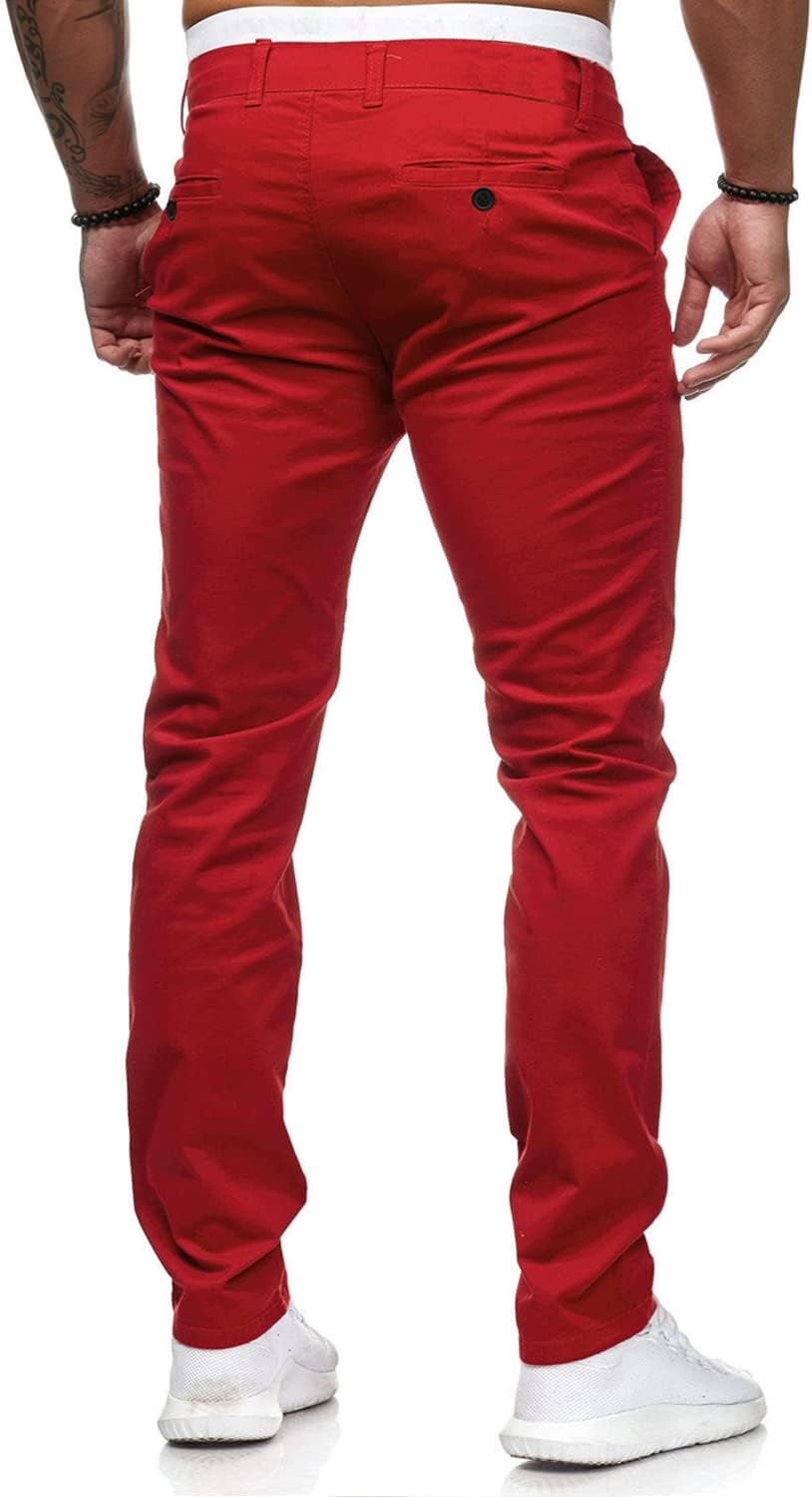 HUNGSON Mens Chinos Dress Pants Slim Straight Fit Flat-Front Golf Pants Casual Travel Slacks - Image 3