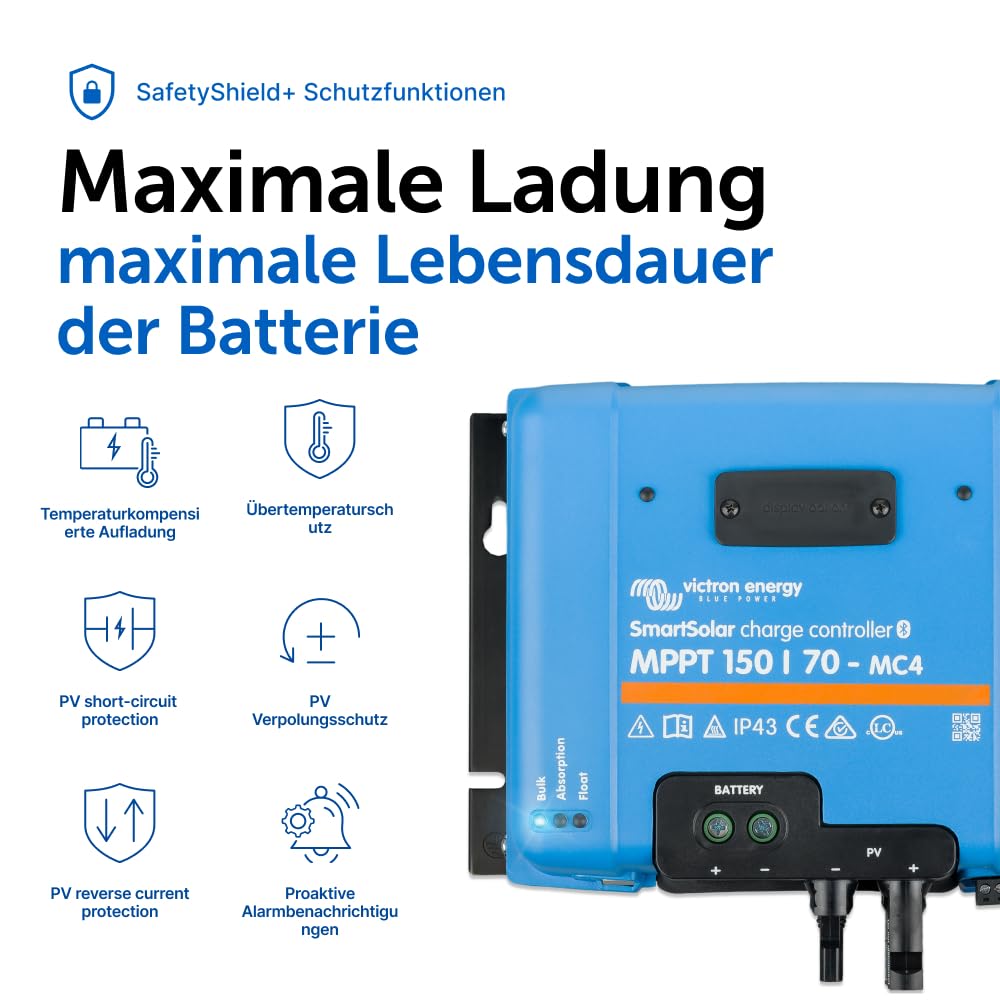 Victron Energy SmartSolar MPPT MC4 VE.Can 150V 70 Amp 12/24/36/48-Volt Solar Laderegler (Bluetooth)