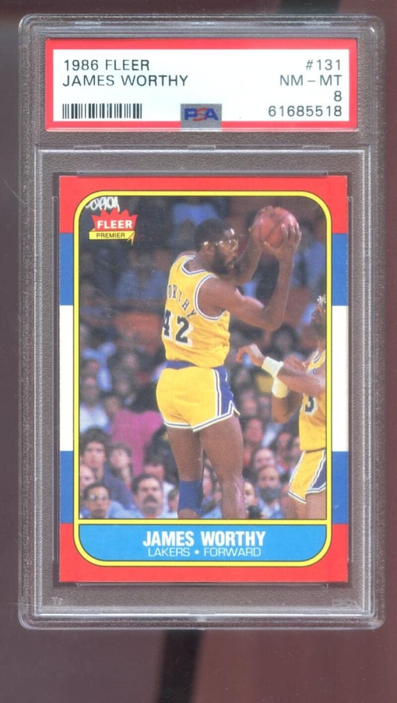 1986-87 Fleer #131 James Worthy ROOKIE RC PSA 8 Graded Basketball Card NBA 86-87 1986 1987 Los Angeles Lakers