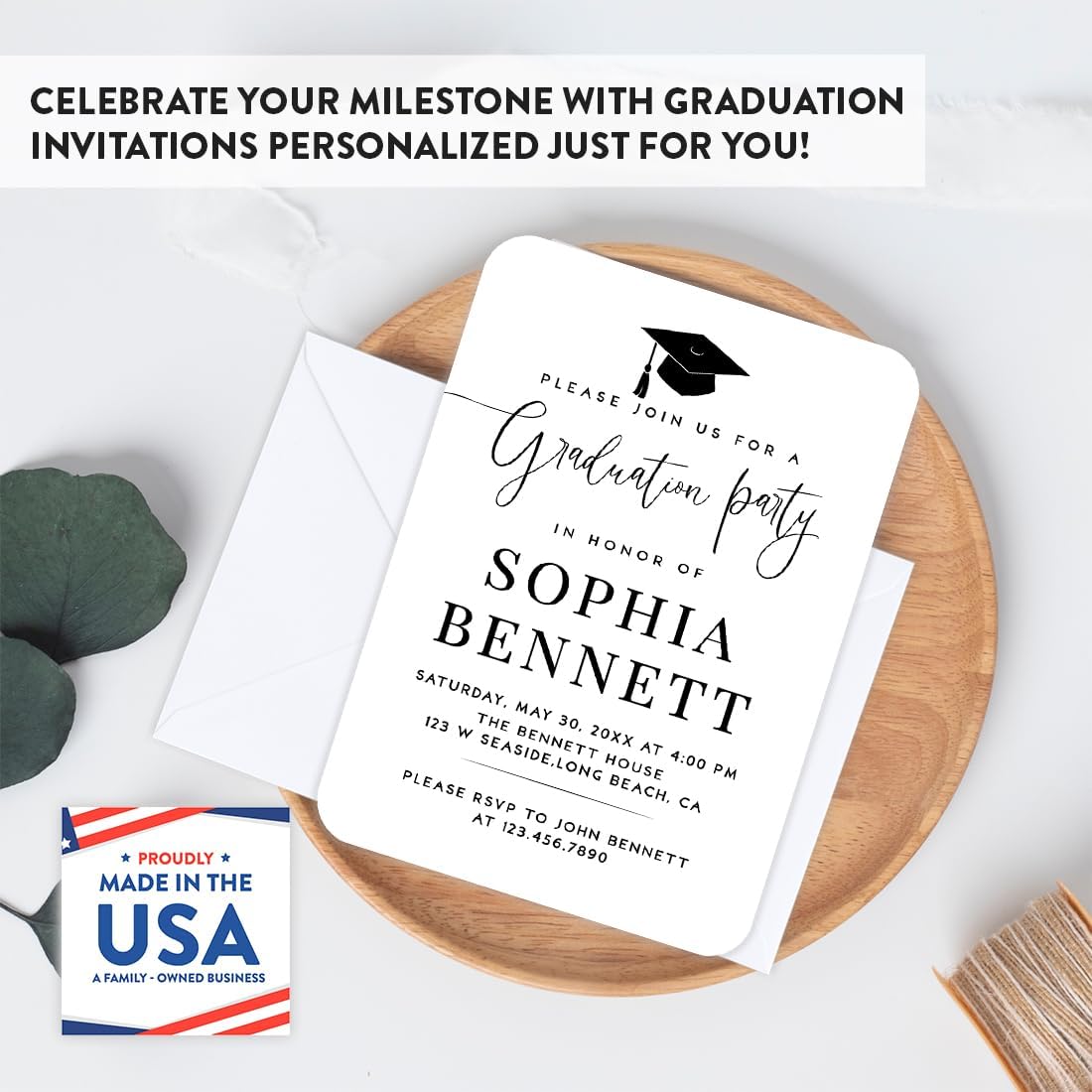 Andaz Press Personalized Graduation Invitations 2026 With Self Seal Envelopes, Graduation Announcements 2026, Custom 4 Photo Collage Party Invitations for High School College, 24 Pack, 7x5 Inches