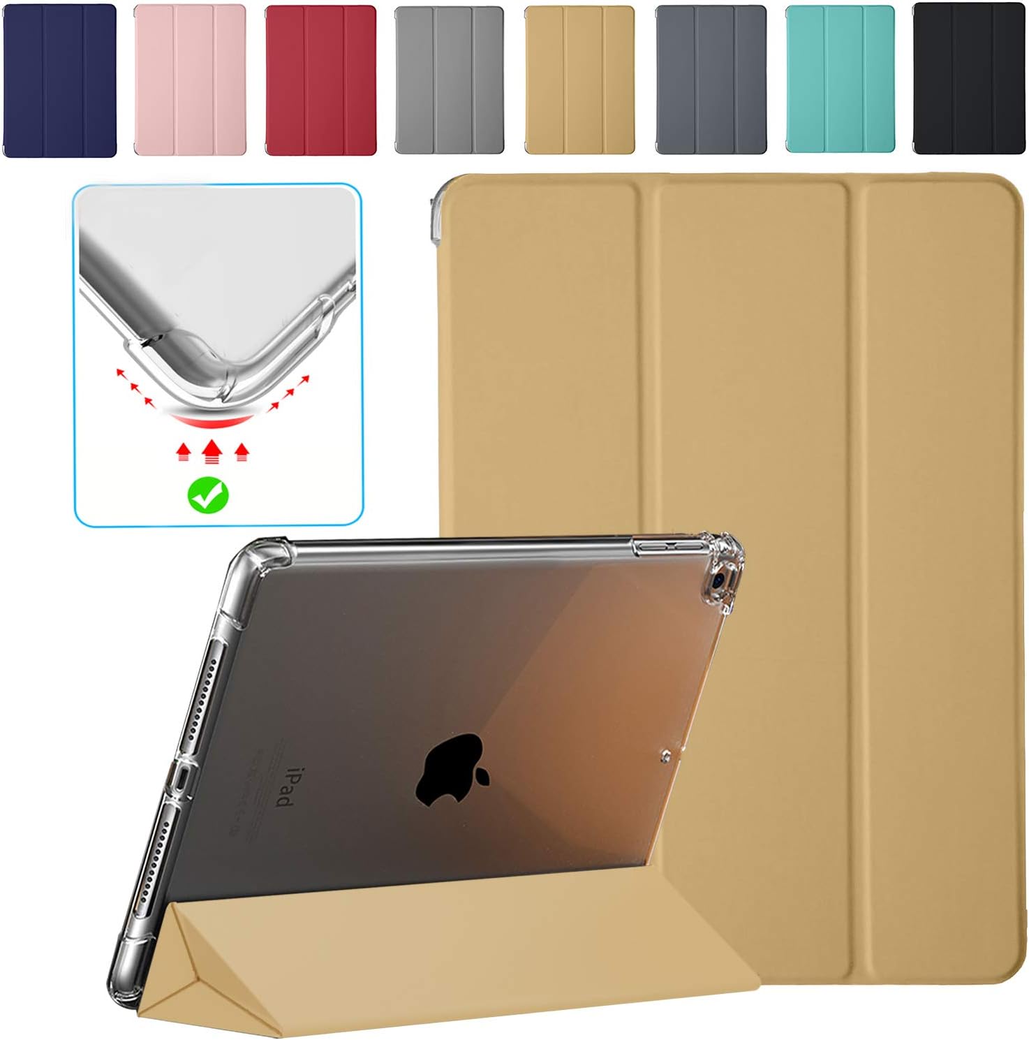 DuraSafe Cases for iPad 5th / 6th Gen & Air 1st / 2nd Gen - 9.7" A1893 A1822 A1566 A1474 MRJN2LL/A MR7G2LL/A MP2F2LL/A MP2G2LL/A Ultra Slim Power Saving (Auto Sleep/Wake) Case with Clear Back - Gold