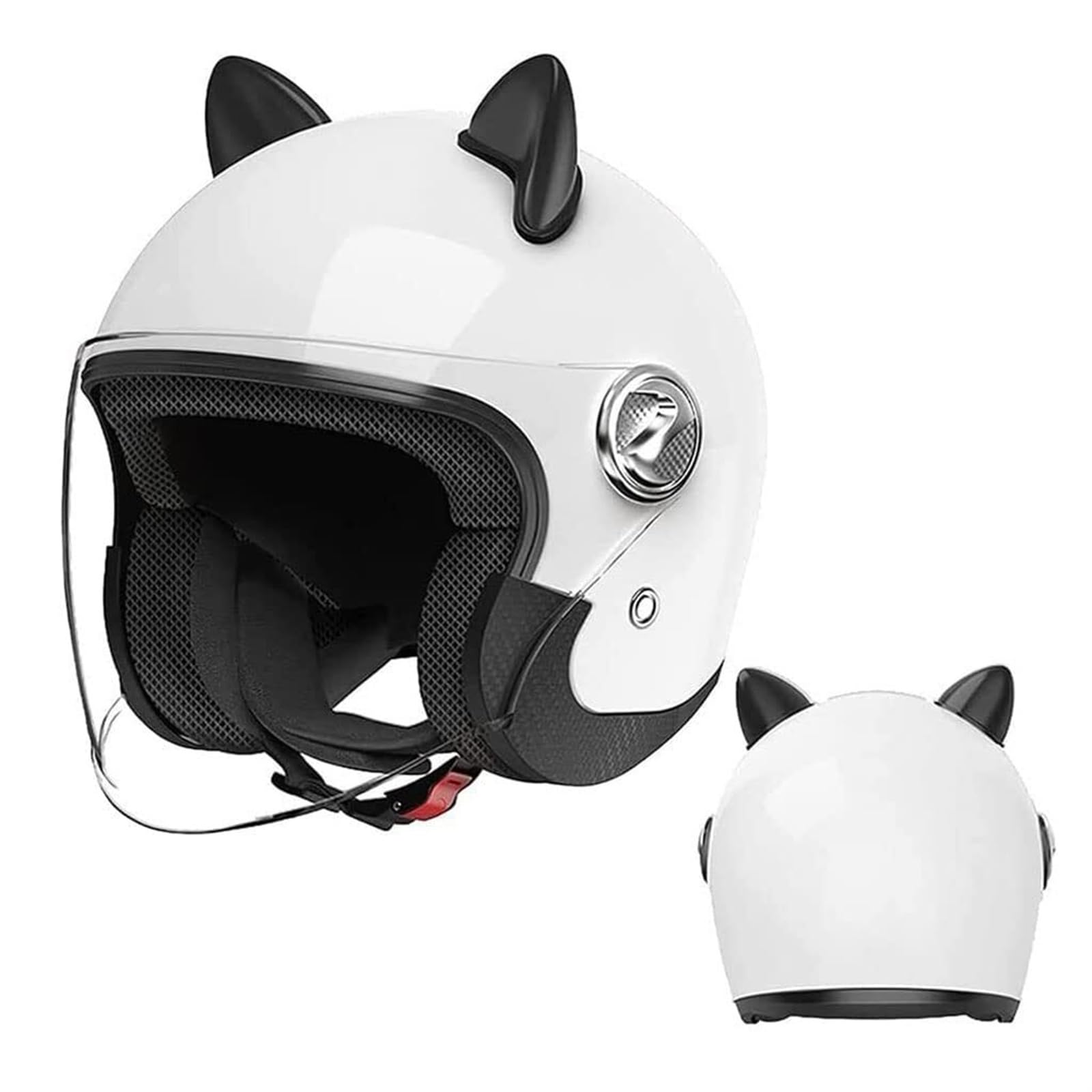 Youth Cool Cat Ear 3/4 Motorcycle DOT Approved Helmet,Vintage Electric Scooter Open Face Half Helmet,Cruiser Chopper Scooter Motorbike ATV Helmets for