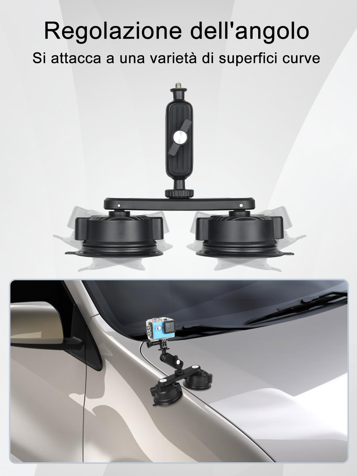 UTEBIT Supporto a Ventosa per GoPro, Supporto Fotocamera con Doppia Ventosa Magnetica, Magic Arm, Testa a Sfera Rotazione a 360°（Carico Massimo di 3 KG）