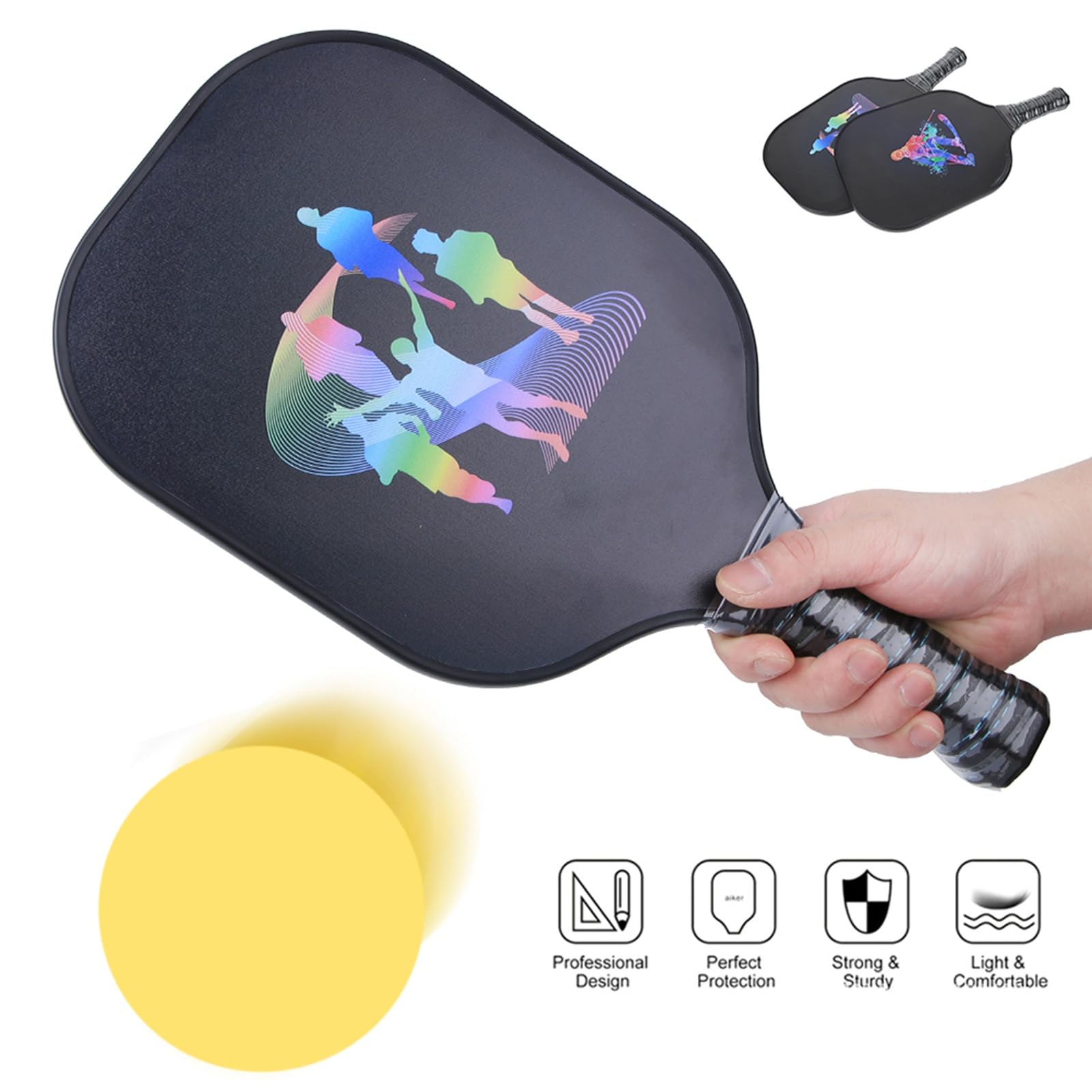 Set da Paddle per Pickleball, Attrezzatura da Allenamento Leggera per Tutti i Livelli di abilità, 2 Pezzi di Attrezzatura da Gioco Portatile in Fibra di Carbonio per Pickleball, per Uso