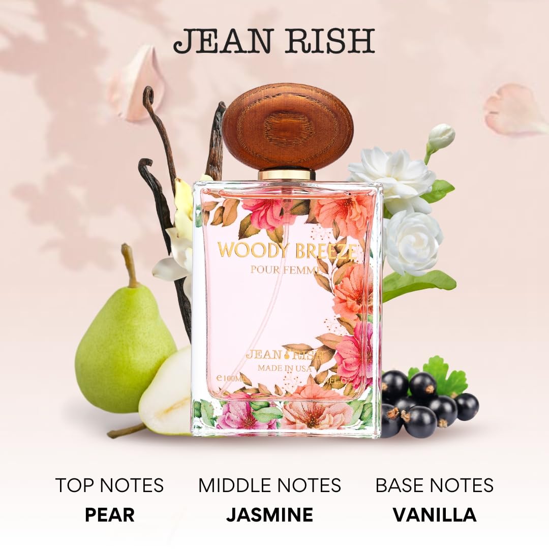 Jean Rish Woody Breeze Perfume for Women Eau De Parfum, Long-Lasting Luxury Fragrance, Made In USA - Pear, Jasmine, Iris, Vanilla, Patchouli Scent - 100ml / 3.4 oz - Image 2