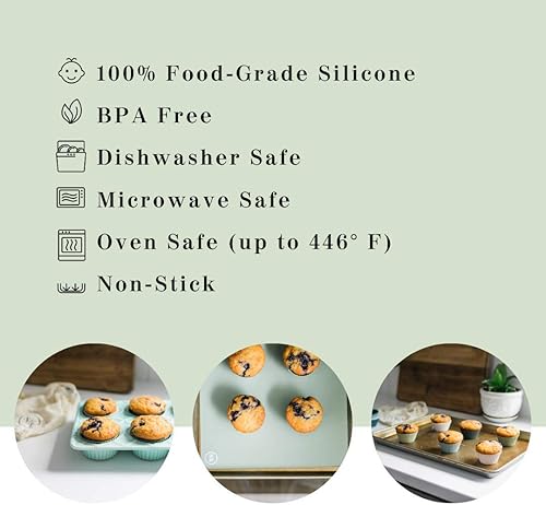 Miniatura 9 de The Silicone Kitchen Juego de tazas de silicona reutilizables para hornear, 24 regulares, 12 jumbo, 24 mini, azul, verde, blanco