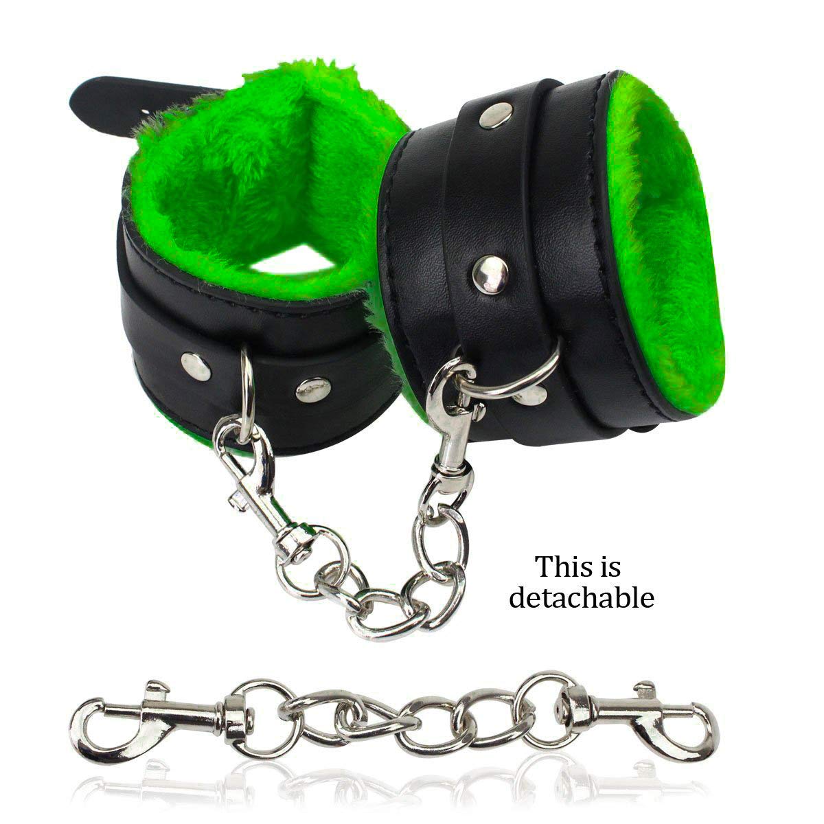 BONDAGERIE® Kit 10 Accessori Verde per coppia uomo donna, Manette, Cavigliere, Frusta, sacco raso incluso, Letto