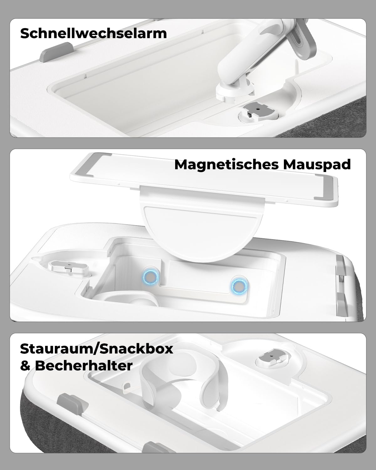 SupeDesk Kindle Halterung Kissen, Tablet Halterung,Kindle Halter,kompatibel mit 4,7-15" Handy/Kindle/Tablet/Laptop, Laptopständer mit Mauspad,Snackbox,Becherhalter & 360° drehbarer Arm für Bett, Sofa