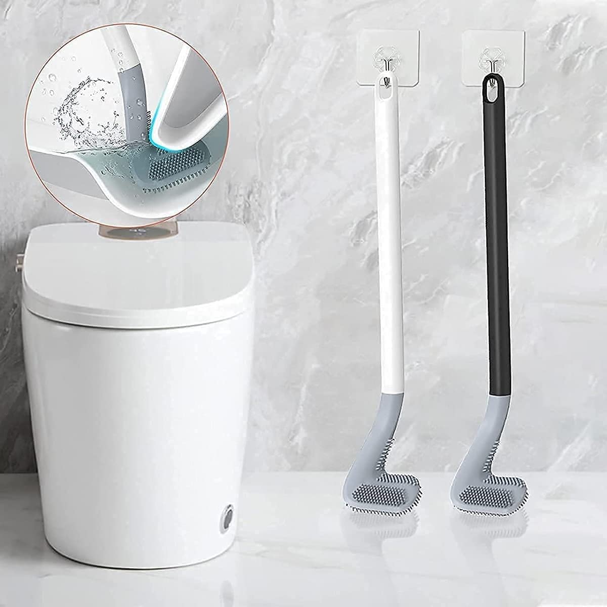 Worldwide e-Mart Silicone Toilet Brush with Holder | L-Shape Flexible Silicone Bristle Toilet Cleaner | Non-Scratch Toilet Cleaning Brush with Stand for Bathroom Hygiene (Multicolor) | Pack of 1 3