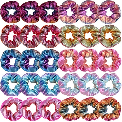 AOPRIE Shiny Scrunchies for Hair, 30PCS Packs Satin Scrunchies for Hair, Shiny Metallic Scrunchies Hair Scrunchies Elastic Hair Bands Scrunchy Hair Ties Ropes for Women's Hair