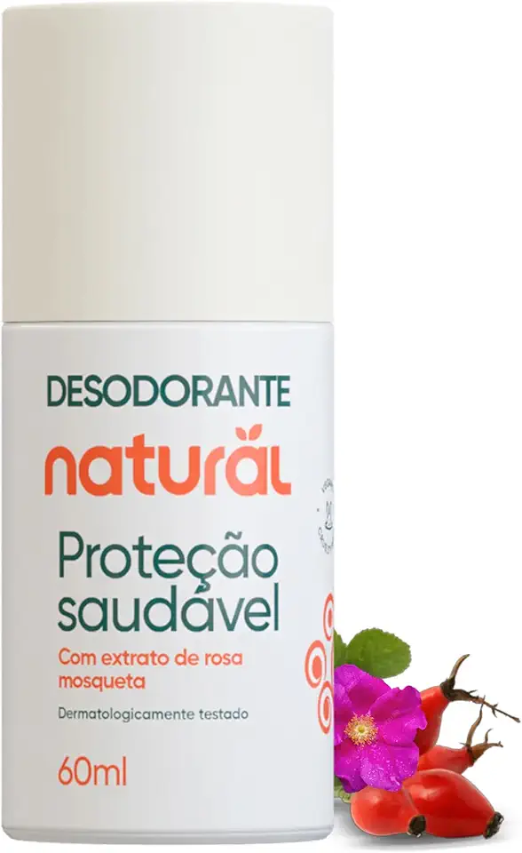 ORGÂNICO NATURAL Desodorante Roll-on Natural com Extrato de Rosa Mosqueta - Ação Antioxidante - Sem Parabenos, Alumínio e Gás CFC - Vegano - 60ml