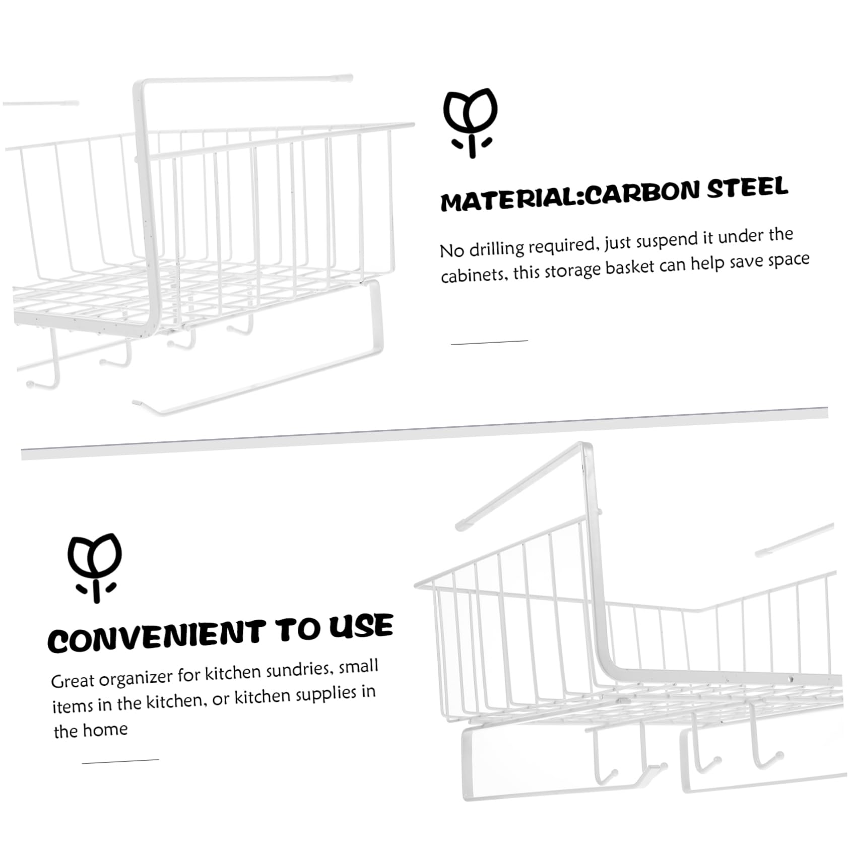Organizador De Cesta Colgante Para Armario De Cocina Rejilla Multifuncional De Acero Resistente Estante Aprovechable Bajo Mueble Almacenaje Práctico Para Utensilios y Accesorios Co