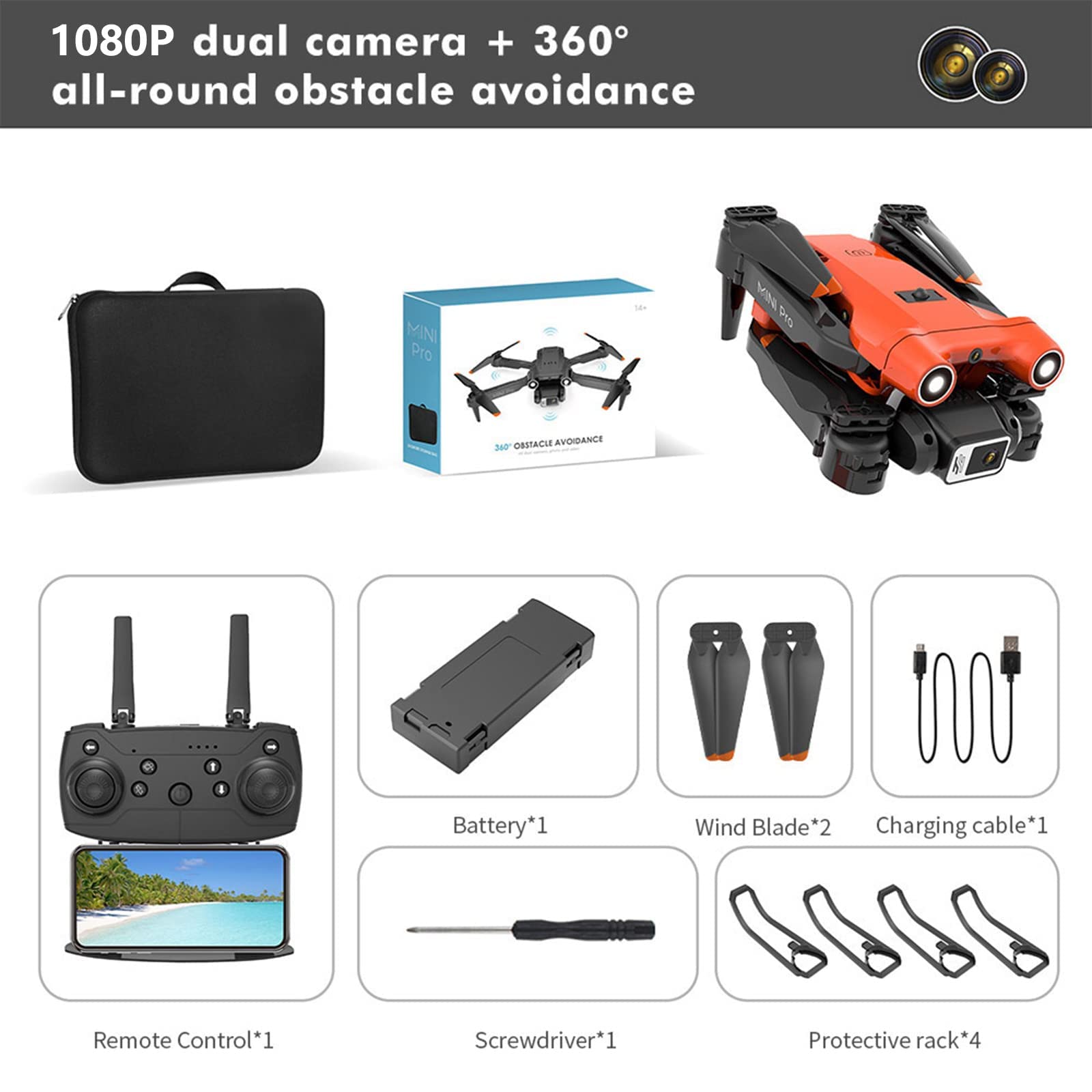 Dron z kamerą 1080P dla dorosłych i dzieci, składany quadcopter zdalnie sterowany FPV z optycznym pozycjonowaniem przepływu, najazd 360 stopni, dostrajanie w czterech kierunkach, z